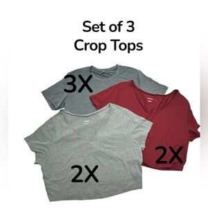 Set of 3 Women's (2) 2X V-Neck (1) 3X round neck  Crop‎ Top Set - Gray and Red